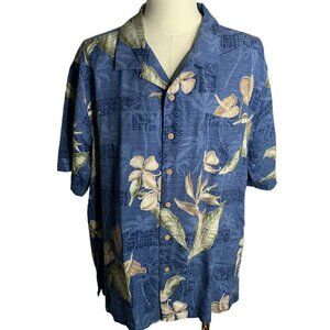 Batik Bay Silk Hawaiian Camp Shirt XXL Blue Floral Button Up Pocket Short Sleeve